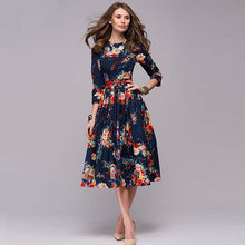 Load image into Gallery viewer, Vintage Print Ball Gown Dress Women 3/4 Sleeve Spring Slim Zipper Casual O-Neck Breathable Dress Loose Hem Elegant Party Dresses