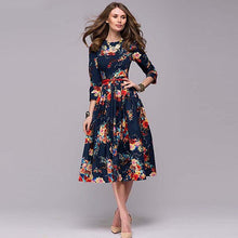 Load image into Gallery viewer, Vintage Print Ball Gown Dress Women 3/4 Sleeve Spring Slim Zipper Casual O-Neck Breathable Dress Loose Hem Elegant Party Dresses