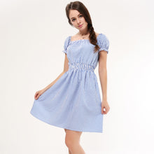 Load image into Gallery viewer, Sexy Slash Neck Striped A-line Dress Women Short Sleeve Casual Elastic Waist Short Party Dresses Summer Ladies Sweet Dress New