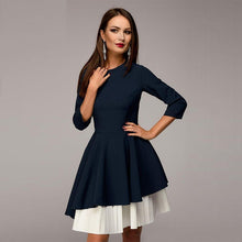 Load image into Gallery viewer, Vintage Three Quarter Sleeve O-Neck Dress Women Solid Mid-Waist Irregular Stitching Elegant Party Dresses Summer New Vestidos