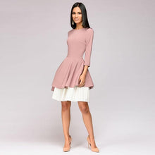Load image into Gallery viewer, Vintage Three Quarter Sleeve O-Neck Dress Women Solid Mid-Waist Irregular Stitching Elegant Party Dresses Summer New Vestidos