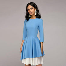 Load image into Gallery viewer, Vintage Three Quarter Sleeve O-Neck Dress Women Solid Mid-Waist Irregular Stitching Elegant Party Dresses Summer New Vestidos