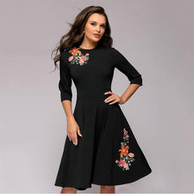 Load image into Gallery viewer, Vintage Print A-Line Slim Dress Women O-Neck Three Quarter Sleeve Mid-Waist Dress Elegant Ladies Party Dresses Spring Wild New