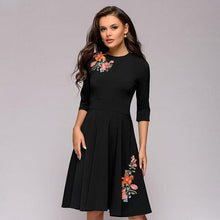Load image into Gallery viewer, Vintage Print A-Line Slim Dress Women O-Neck Three Quarter Sleeve Mid-Waist Dress Elegant Ladies Party Dresses Spring Wild New