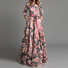 Load image into Gallery viewer, Printed Backless Long Sexy Dress Women Three Quarter Sleeve Elegant Bohemian Print Party Dresses Fashion Floral Belt Dress New