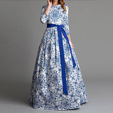 Load image into Gallery viewer, Printed Backless Long Sexy Dress Women Three Quarter Sleeve Elegant Bohemian Print Party Dresses Fashion Floral Belt Dress New