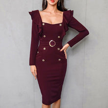 Load image into Gallery viewer, Ruffled Double-Breasted Waist Bag Hip Dress Women Sexy Irregular Collar Tube Top Solid Slim Long Sleeve Knit Bottom Dress New