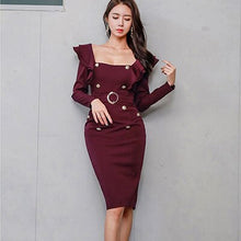 Load image into Gallery viewer, Ruffled Double-Breasted Waist Bag Hip Dress Women Sexy Irregular Collar Tube Top Solid Slim Long Sleeve Knit Bottom Dress New
