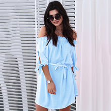 Load image into Gallery viewer, Solid Off-Shoulder Lace-Up Mini Dresses Women Summer Mid-Sleeves Milk Silk Mid-Rise Sexy Party Dress Vintage Casual New Vestidos