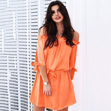 Load image into Gallery viewer, Solid Off-Shoulder Lace-Up Mini Dresses Women Summer Mid-Sleeves Milk Silk Mid-Rise Sexy Party Dress Vintage Casual New Vestidos