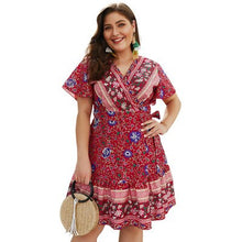 Load image into Gallery viewer, V-Neck Short-Sleeved Printed Large Size Dresses Women Summer Lace-Up Breathable Knit Elegant Dress High Quality Beach Dress New