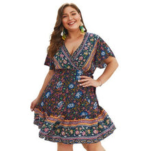 Load image into Gallery viewer, V-Neck Short-Sleeved Printed Large Size Dresses Women Summer Lace-Up Breathable Knit Elegant Dress High Quality Beach Dress New