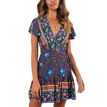 Load image into Gallery viewer, V-Neck Printed Lace-Up Short-Sleeved Mini Dresses Women Summer Ruffles Short Mid-Rise Fashion Lady Beach Dress High Quality New