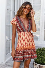 Load image into Gallery viewer, V-Neck Printed Lace-Up Short-Sleeved Mini Dresses Women Summer Ruffles Short Mid-Rise Fashion Lady Beach Dress High Quality New