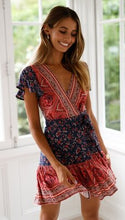 Load image into Gallery viewer, V-Neck Printed Lace-Up Short-Sleeved Mini Dresses Women Summer Ruffles Short Mid-Rise Fashion Lady Beach Dress High Quality New