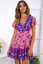 Load image into Gallery viewer, V-Neck Printed Lace-Up Short-Sleeved Mini Dresses Women Summer Ruffles Short Mid-Rise Fashion Lady Beach Dress High Quality New
