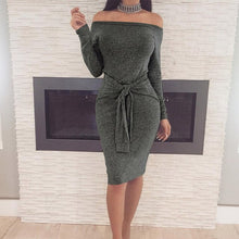 Load image into Gallery viewer, Sexy Slash Neck Lacing Slim Bodycon Dress Women Casual Comfortable Fashion Dresses Autumn Ladies Party Dress Wild High Quality