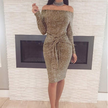 Load image into Gallery viewer, Sexy Slash Neck Lacing Slim Bodycon Dress Women Casual Comfortable Fashion Dresses Autumn Ladies Party Dress Wild High Quality