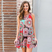 Load image into Gallery viewer, O-Neck Sleeveless Printed Mini Dresses Women Casual Loose Breathable Vintage Elegant Party Dress Summer Beach Dress Vestidos New