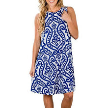 Load image into Gallery viewer, O-Neck Sleeveless Printed Mini Dresses Women Casual Loose Breathable Vintage Elegant Party Dress Summer Beach Dress Vestidos New
