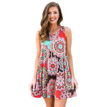 Load image into Gallery viewer, O-Neck Sleeveless Printed Mini Dresses Women Casual Loose Breathable Vintage Elegant Party Dress Summer Beach Dress Vestidos New