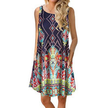 Load image into Gallery viewer, O-Neck Sleeveless Printed Mini Dresses Women Casual Loose Breathable Vintage Elegant Party Dress Summer Beach Dress Vestidos New