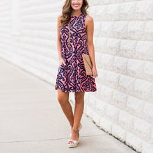 Load image into Gallery viewer, O-Neck Sleeveless Printed Mini Dresses Women Casual Loose Breathable Vintage Elegant Party Dress Summer Beach Dress Vestidos New