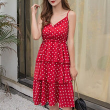 Load image into Gallery viewer, Elegant V-neck Dot Print Strap Dresses Women Fashion Off Shoulder Elastic Waist Dress Summer Ladies Sexy Party Dress Vestidis
