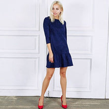 Load image into Gallery viewer, Velvet Ruffled Hem A-Line Mini Dresses Women Spring Loose Solid Dress Breathable Fashion 3/4 Sleeve Sexy Elegant Party Dress New