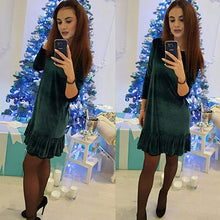 Load image into Gallery viewer, Velvet Ruffled Hem A-Line Mini Dresses Women Spring Loose Solid Dress Breathable Fashion 3/4 Sleeve Sexy Elegant Party Dress New