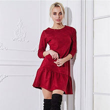 Load image into Gallery viewer, Velvet Ruffled Hem A-Line Mini Dresses Women Spring Loose Solid Dress Breathable Fashion 3/4 Sleeve Sexy Elegant Party Dress New