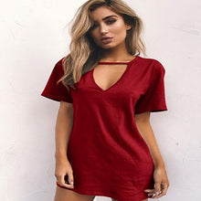 Load image into Gallery viewer, Women Short Sleeves Loose Shirt Dress Womens Solid Color Loose Above Knee Dress Female V-neck Cotton Autumn Casual Dress New