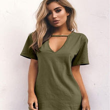 Load image into Gallery viewer, Women Short Sleeves Loose Shirt Dress Womens Solid Color Loose Above Knee Dress Female V-neck Cotton Autumn Casual Dress New