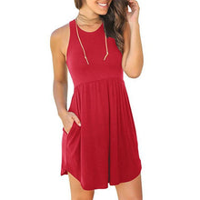 Load image into Gallery viewer, O-Neck Sleeveless Pocket Solid Dresses Women Mid-Waist Stitching A-Line Casual Vintage Vest Dress Summer Breathable Fashion New