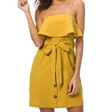 Load image into Gallery viewer, Sexy Off Shoulder Dresses Women Ruffled Backless  Dress Summer Casual A-line Office Dress Elastic Lace Up Elegant Yellow Dresses