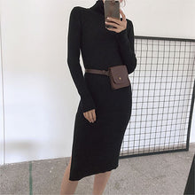 Load image into Gallery viewer, Women Mid-long Turtleneck Dress Knit Bottoming Long Sleeves Womens Slim Knitted Dress Solid Color Bodycon Dress Female Winter